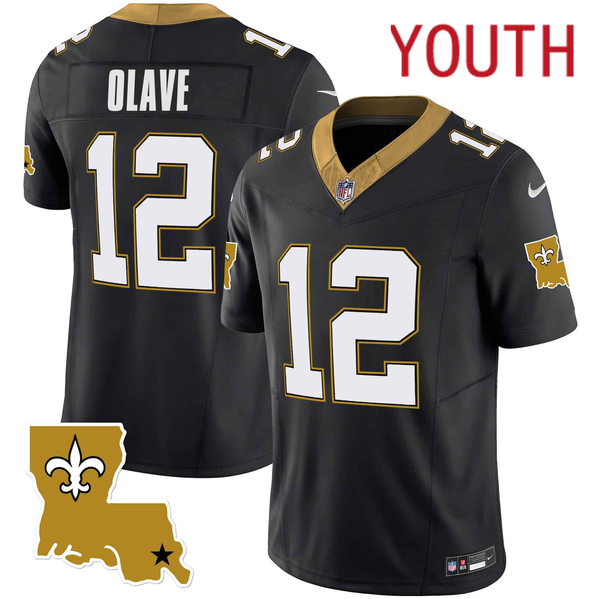 Youth New Orleans Saints #12 Olave Black 2024 Nike 1987 Legacy Vapor Limited NFL Jersey style 1->youth nfl jersey->Youth Jersey
